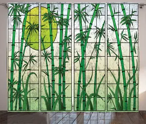 Шторы из бамбука ABAKUHAUS в деревенском стиле с рисунком деревьев и растений, универсальные ленточные шторы для гостиной с петлями и крючками, 280 x 225 см, цвет: яблочно-зеленый и зеленый Abakuhaus