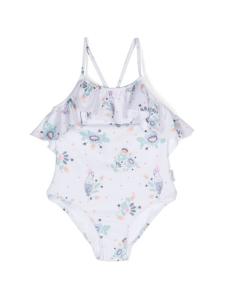 Andorine купальник с оборками и цветочным принтом, белый