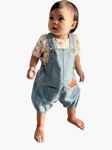 Детская хлопковая курортная футболка и комбинезон с карманом в виде морской звезды Purebaby, цвет Denim