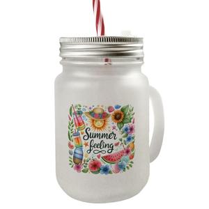 Стакан для питья с ручкой Sun and Summer Mason с крышкой и надписью Summer Feeling speecheese