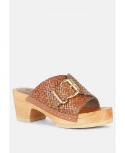 Женские плетеные кожаные шлепанцы с пряжками Rag & Co, коричневый/бежевый