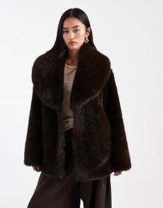 Куртка 4th & Reckless с большим воротником из искусственного меха шоколадного цвета