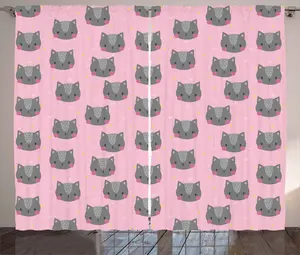 Штора ABAKUHAUS "Кошка в деревенском стиле", серый портрет питомца, универсальная ленточная штора для гостиной с петлями и крючками, 280 x 175 см, светло-розовый, серый, розовый Abakuhaus