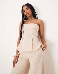 Топ-бандо из льняной смеси бежевого цвета с завышенной талией Asos Design