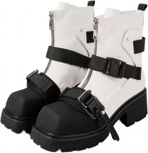 Женские платформенные ботинки | Массивные боевые ботинки до щиколотки | Стиль Y2K готика | Шнуровка и боковая молния | Повседневная уличная обувь CTKVbmeoi, White