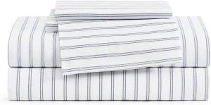 Tommy Hilfiger Комплект постельного белья "Joshua Tree", 140x200 см, синий в полоску, хлопковый перкаль. Включает пододеяльник, простыню на резинке и наволочки.