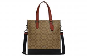 COACH Грэм холщовая с кожаной отделкой сумка-шопер наплечная через плечо большая мужская коричневая