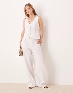 Джина Трикота коорд брюки из богатого льна белого цвета Gina Tricot