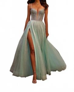 Платье для выпускного с корсетным лифом и расклешенной юбкой в арктическом синем La Femme