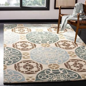 Ковер SAFAVIEH, 267 x 366 см, Wyndham Collection, бежевый и синий, ручной работы из современной шерсти, идеален для помещений с высокой проходимостью в гостиной, спальне (WYD376A)