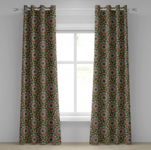 Шторы на люверсах ABAKUHAUS с узором пейсли, цветущие волнистые цветы, этнический дизайн, марокканский мотив, декоративные двухпанельные шторы, 280 см x 175 см, коричневый, зеленый и желтый Abakuhaus