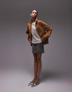 Мини-юбка с ламбрекеном из денима Topshop в винтажном сером цвете