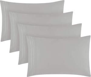 Mellanni Наволочки, комплект 4 штуки, 51x76 см, роскошные, очень мягкие, охлаждающие, устойчивые к смятию, выцветанию и пятнам, светло-серые