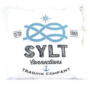 Подушка для декора queence Sylt 40x40/50x50 см для улицы - чехол для подушки садовый с люверсом и шнурком, морской стиль Queence, Weiß/Blau + bedruckt