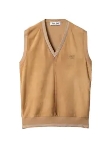 Жилет в рубчик с v-образным вырезом MIU MIU, коричневый