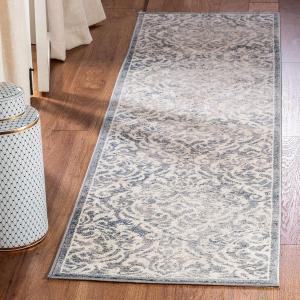 Ковер-дорожка SAFAVIEH, 61 x 183 см, Brentwood Collection - Light Grey & Blue, Damask Design, Non-Shedding & Easy Care, идеально подходит для помещений с высокой проходимостью в гостиной, спальне (BNT810G)