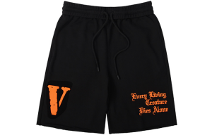 Vlone Шорты из серии «Готический алфавит» унисекс, черные с оранжевым оттенком