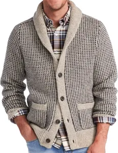 Мужской кардиган с воротником шаль на пуговицах slim fit легкий