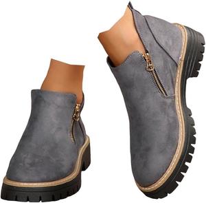 ЖЖенские ботильоны на низком массивном каблуке, замшевые с платформой. Туфли-лоферы 𝐏enny, удобные, повседневные и нарядные. Короткие ботиночки с боковой молнией, винтажные, с амортизирующей подошвой. Модные рабочие и прогулочные туфли. JYSwoshoe, 1-Grey