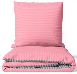 Комплект постельного белья 135х200 см розово-серого цвета с узором в полоску и молнией из поликоттона - двустороннее постельное белье leonado vicenti