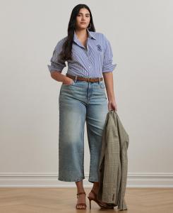 Полосатая рубашка из эластичного хлопка больших размеров Lauren Ralph Lauren, Blue White