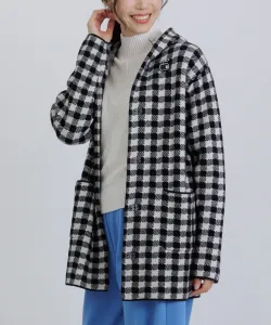 Вязаное пальто с капюшоном в клетку «гусиная лапка» Studio Picone, цвет Black(301)