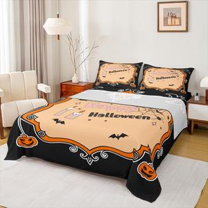 Erosebridal Комплект постельного белья Happy Halloween с магическими тыквами и готическими летучими мышами для детей, Black Yellow