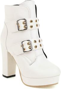 Женские модные ботильоны VOKLIN с пряжкой, ремешками, массивной платформой и высоким каблуком, с круглым носком, элегантные короткие ботинки, White-Velvet Lined