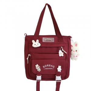 Deli Bear Нейлоновый рюкзак женский, Red Shoulder Bag with Rabbit Charm