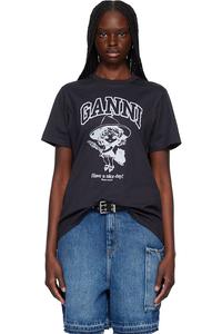 Базовый хлопковый футболка-ведьма свободного кроя Ganni, цвет phantom