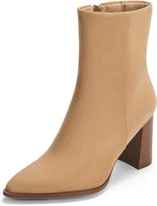 Ботильоны Coutgo для женщин, заостренный носок, массивный каблук, боковая молния, осенние ботильоны, Khaki