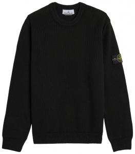 Зимний хлопковый трикотажный свитер Stone Island с круглым вырезом, черный