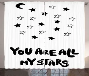 Штора ABAKUHAUS в деревенском стиле с надписью Ты - все мои звезды, присборенная штора из тесьмы для спальни с петлями и крючками, 280 x 225 см, черно-белая Abakuhaus