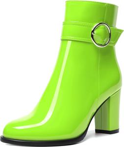 Женские повседневные ботильоны MODENCOCO с круглым носком, боковой молнией, модным дизайном, комфортные лакированные на высоком блочном каблуке 3,5 дюйма, Lime Green