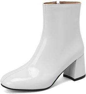 Женские ботильоны с квадратным носком на высоком каблуке из лакированной кожи Glglgege, White