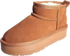 Женские зимние ботинки на платформе с круглым носком и на низком каблуке, без застежки XIEPP, Brown