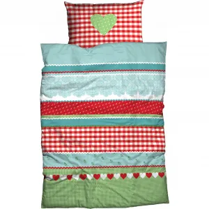 Постельное белье CASATEX «Heart Check», милый дизайн в клетку «сердечко», красный/зеленый