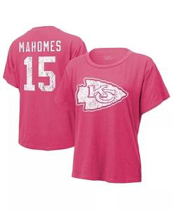 Женская футболка Patrick Mahomes Pink Distressed с именем и номером Kansas City Chiefs Majestic