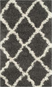 Ковер SAFAVIEH, 69 x 122 см, Dallas Shag Collection, Dark Grey & Ivory, Trellis, без линьки и простой в уходе, толщиной 4 см, идеален для помещений с высокой проходимостью: прихожая, гостиная, спальня (SGD257A)