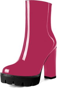 Женские повседневные уличные босоножки MOVINSTEPS с круглым носком, блестящей платформой, молнией, однотонные лакированные ботильоны на высоком каблуке 4,7 дюйма, Magenta