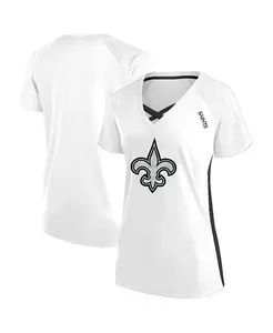 Женская белая футболка New Orleans Saints больших размеров со шнуровкой и V-образным вырезом, блестками Fanatics