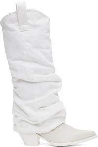 Белые ковбойские сапоги средней длины с джинсовыми рукавами R13