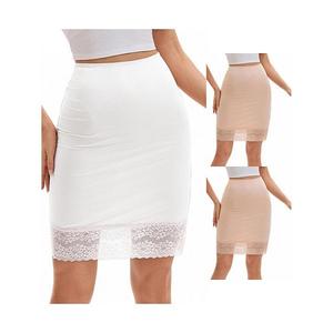 3 упаковки женских полукомбинаций с кружевной отделкой, антистатик, длина до колена Inspire Chic, Beige White