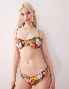 Верх бикини с резинкой для волос и сборками, с фруктовым праздничным принтом Reclaimed Vintage