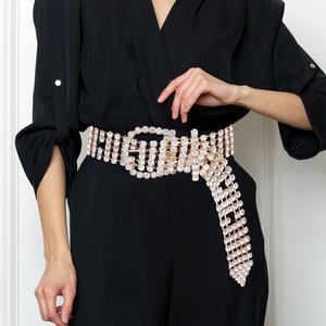 Ремень с пряжкой, украшенной кристаллами и стразами FASHNZFAB, прозрачный, золотой