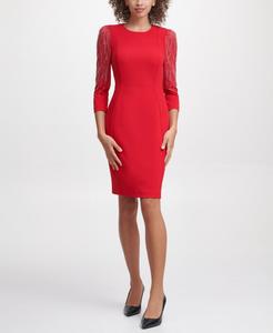 Женское платье-футляр с блестящими рукавами Calvin Klein, Red
