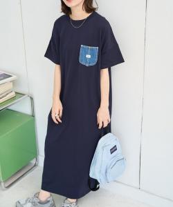 Платье из денима с короткими рукавами и карманами (платье-футболка) из лимитированной коллекции, сшитое на заказ.