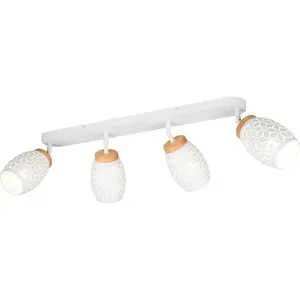 REALITY Потолочные светильники BIDAR 4-ламповые, без учета 4x E14 макс. 10 Вт, потолочная лампа с регулируемыми спотами E14 1 шт. металлический абажур с лазерным вырезом и декоративными элементами из дерева Reality Leuchten, Weiß matt
