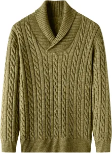 Мужской свитер с шалькой и V-образным вырезом, рельефная вязка