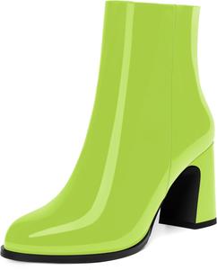 Женские ботильоны FEMSTEP на молнии из лакированной кожи, повседневные, деловые, с круглым носком, на устойчивом каблуке 3,3 дюйма, Lime Green